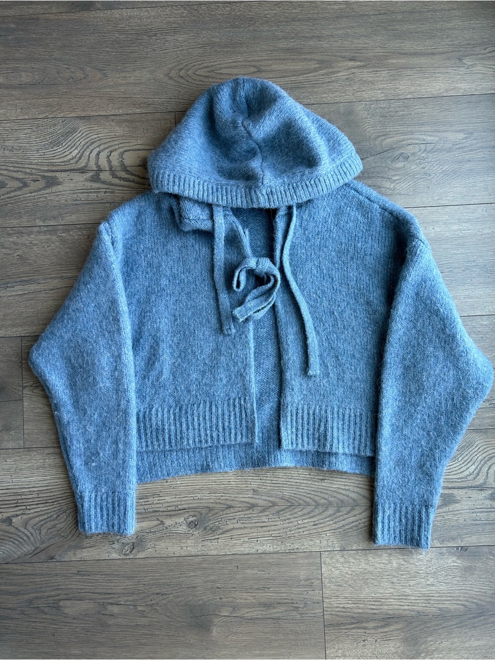 Zara Cozy Hooded Cropped Tie Front Sweater